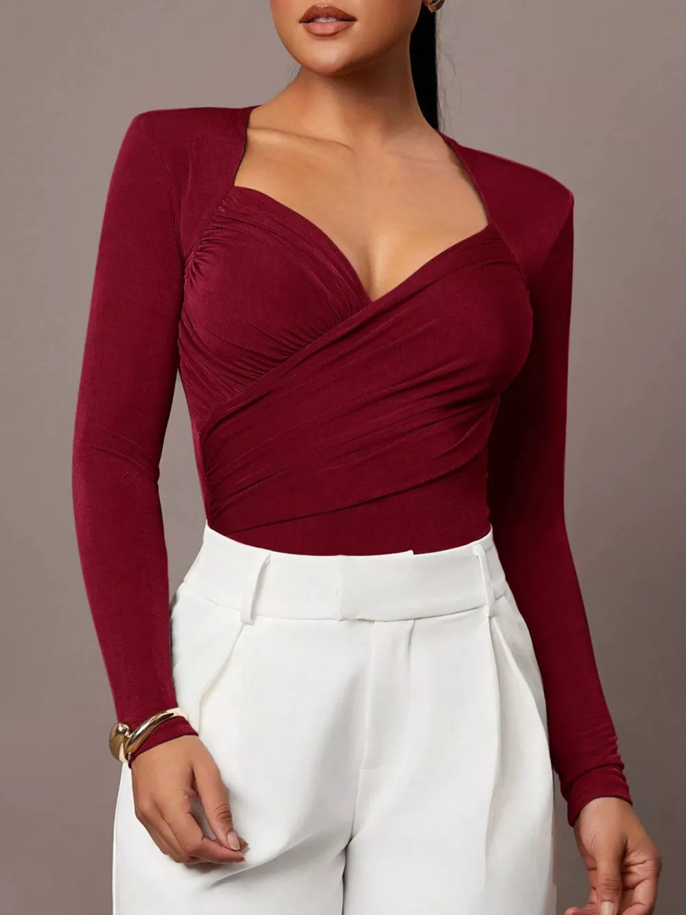 Ruched Surplice Long Sleeve Bodysuit, image 3