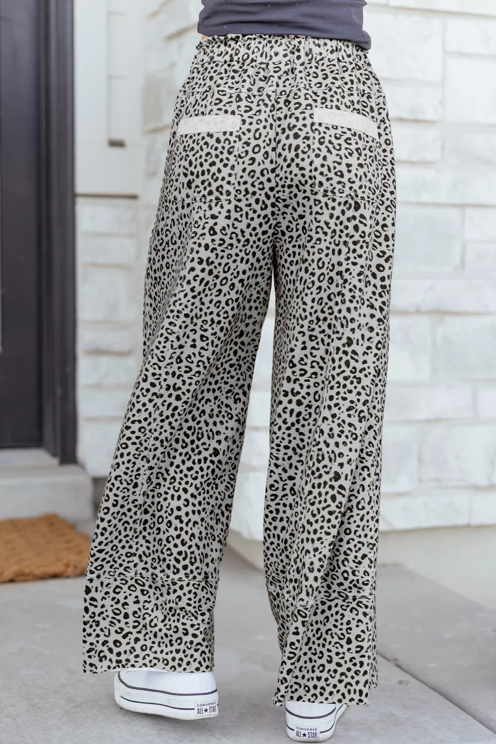 Animal Print Wide Leg Terry Knit Pants, image 6