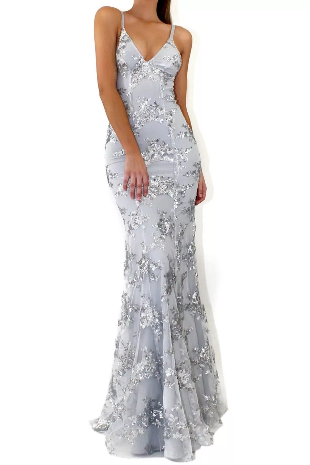 Full Size Sequin Tie Back V-Neck Maxi Dress Plus Size, image 5