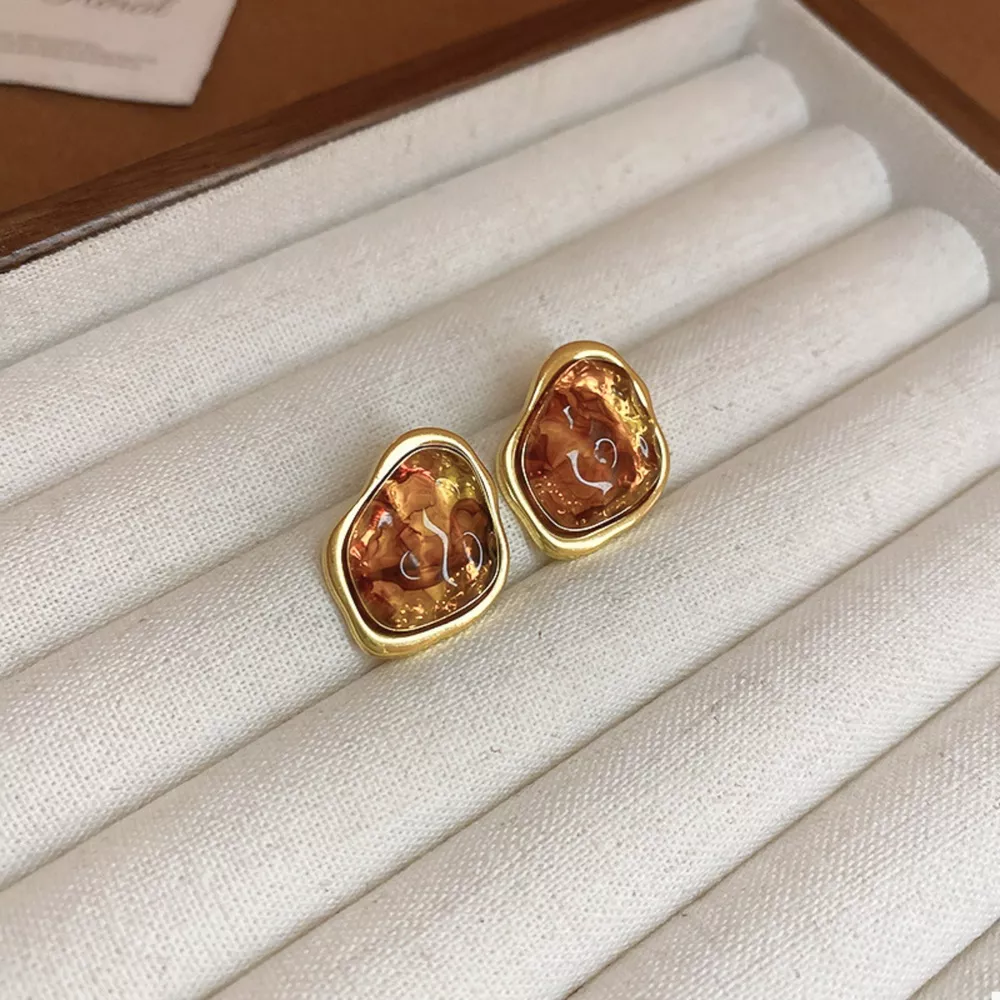 18K Gold-Plated Alloy Resin Geometric Earrings, image 2