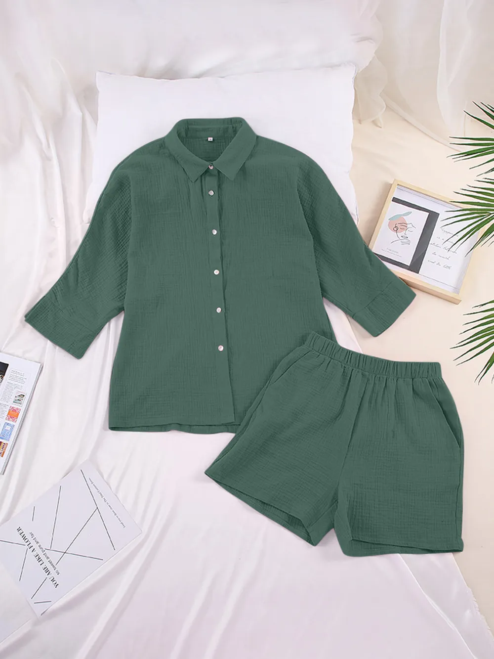 Texture Button Up Shirt and Shorts Set, image 26