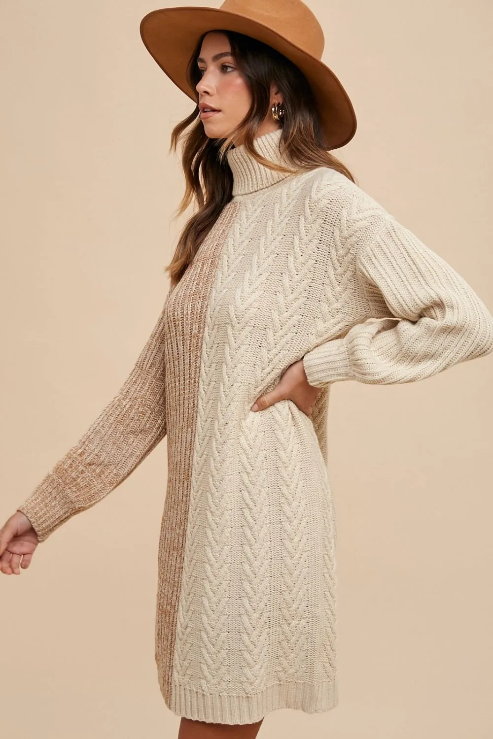 Color Block Turtleneck Sweater Dress, image 3