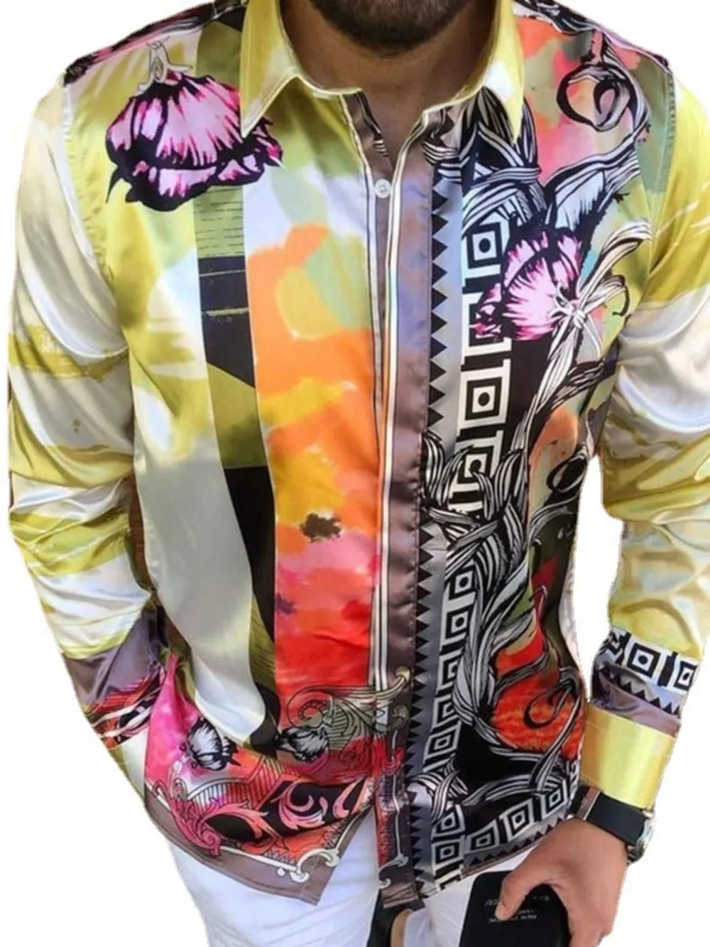 Men's Plus Size Printed Button Up Long Sleeve Shirt, image 5