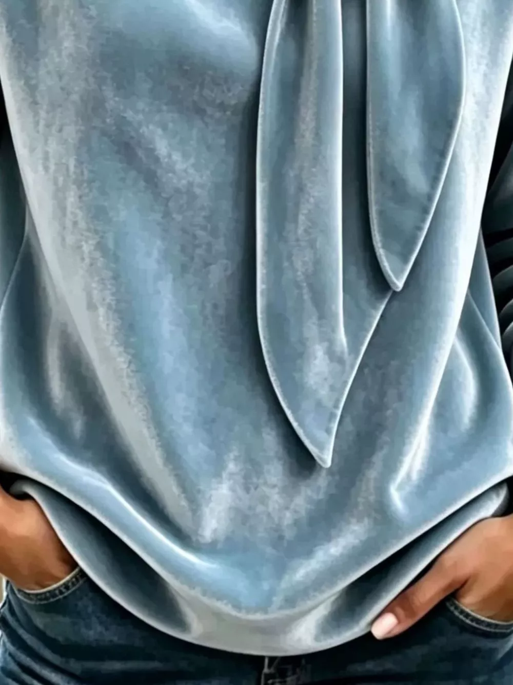 Velvet Tie Front Long Sleeve Sweatshirt, image 4