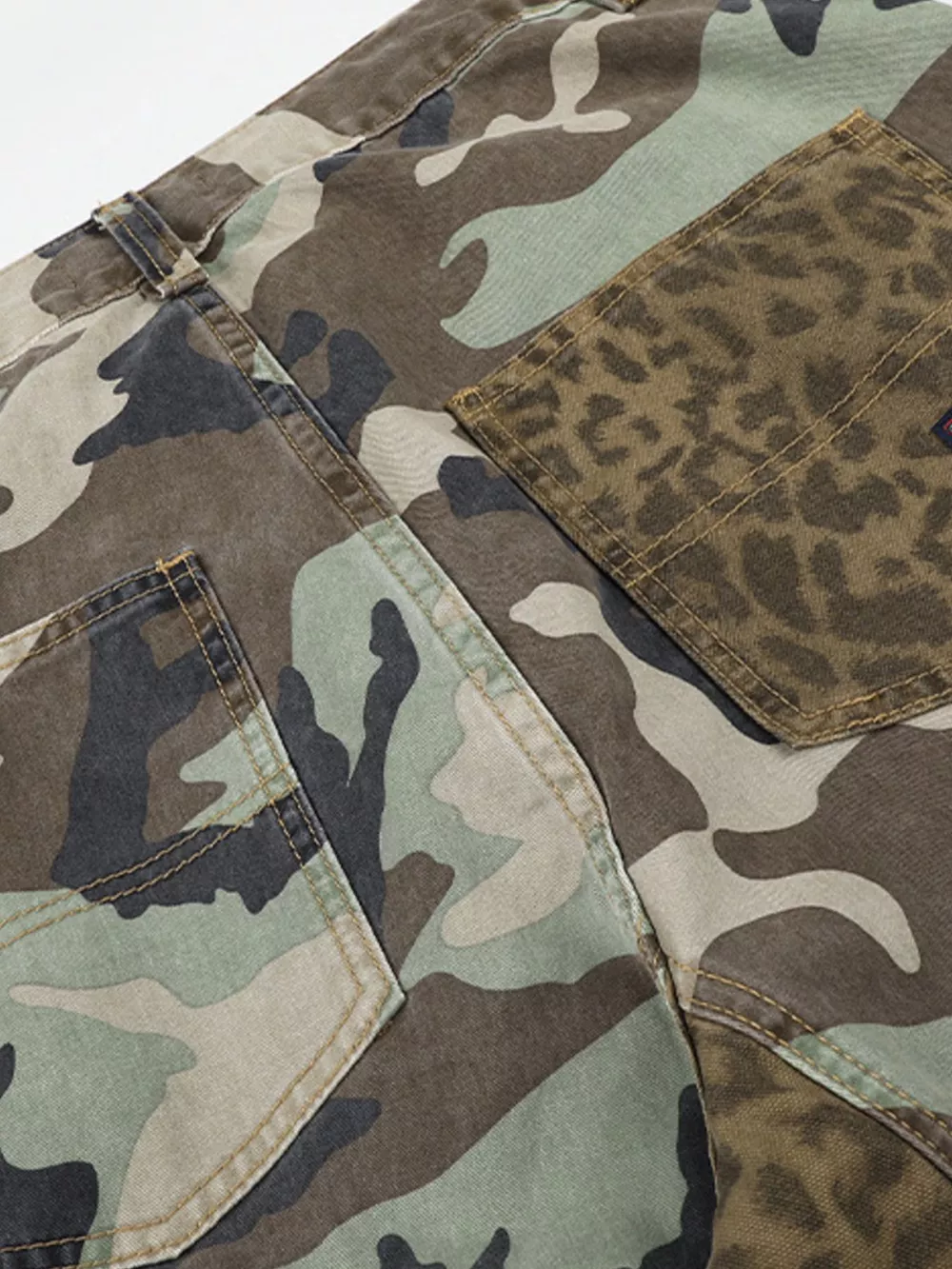 Men's Camouflage Leopard Patchwork Cargo Pants, image 6