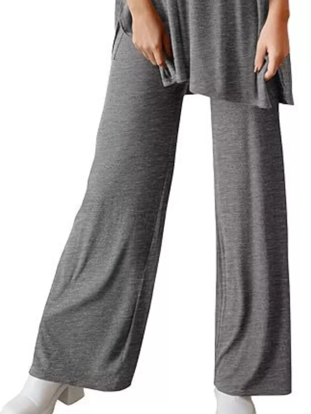 Slit Round Neck Top and Pants Set, image 9
