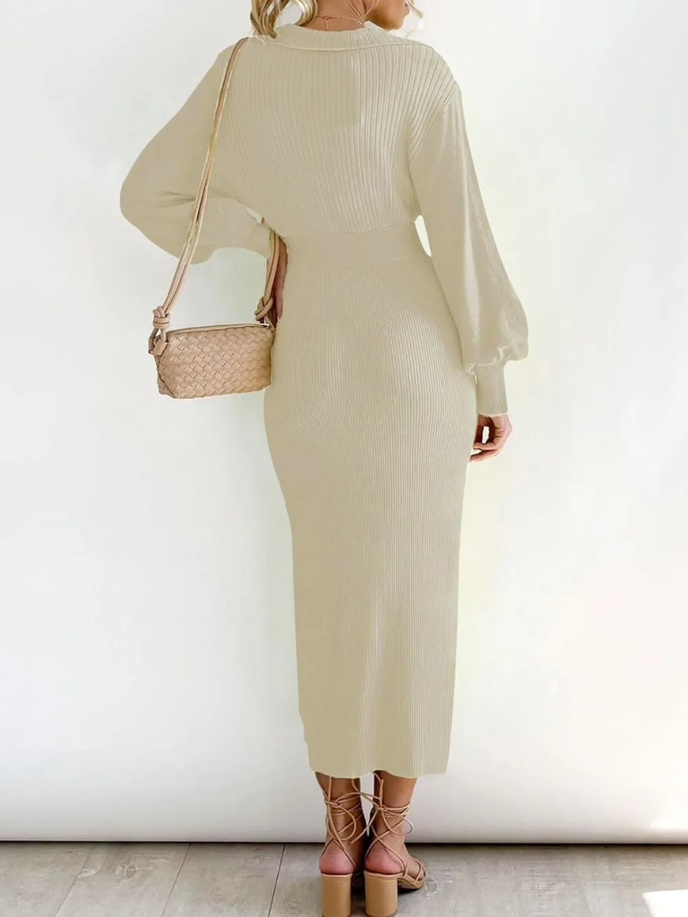 Tied Long Sleeve Wrap Sweater Dress, image 3