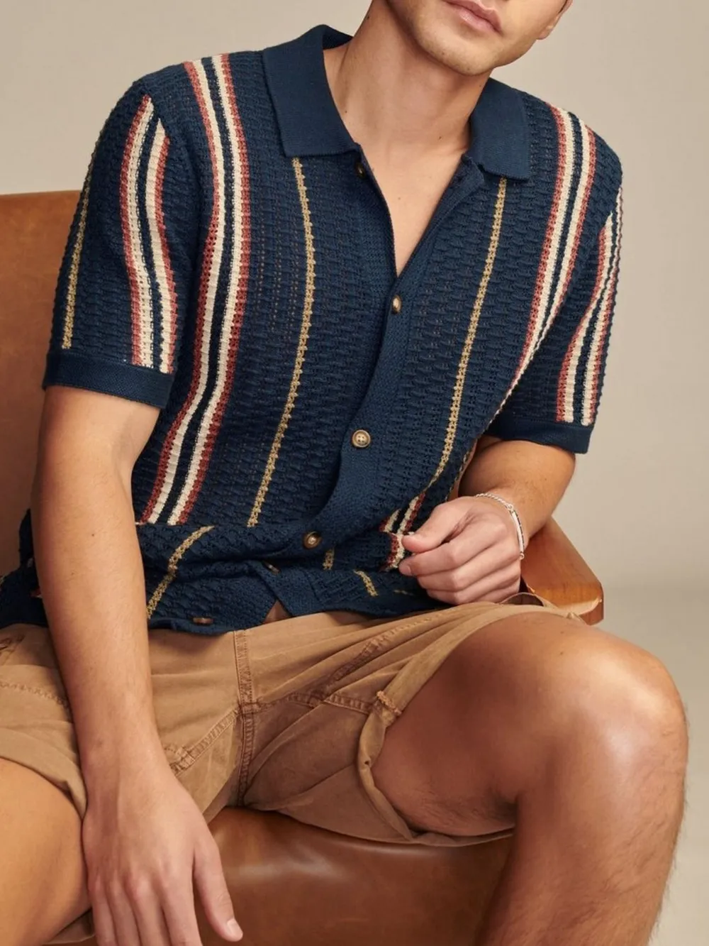 Men's Plus Size Striped Collared Neck Short Sleeve Shirt, image 3