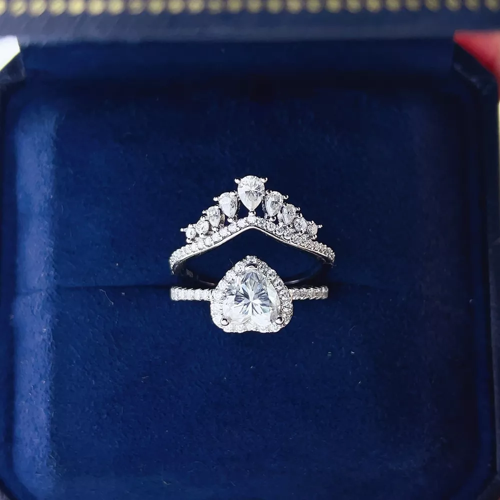 2 Carat 925 Sterling Silver Moissanite Ring Set, image 3