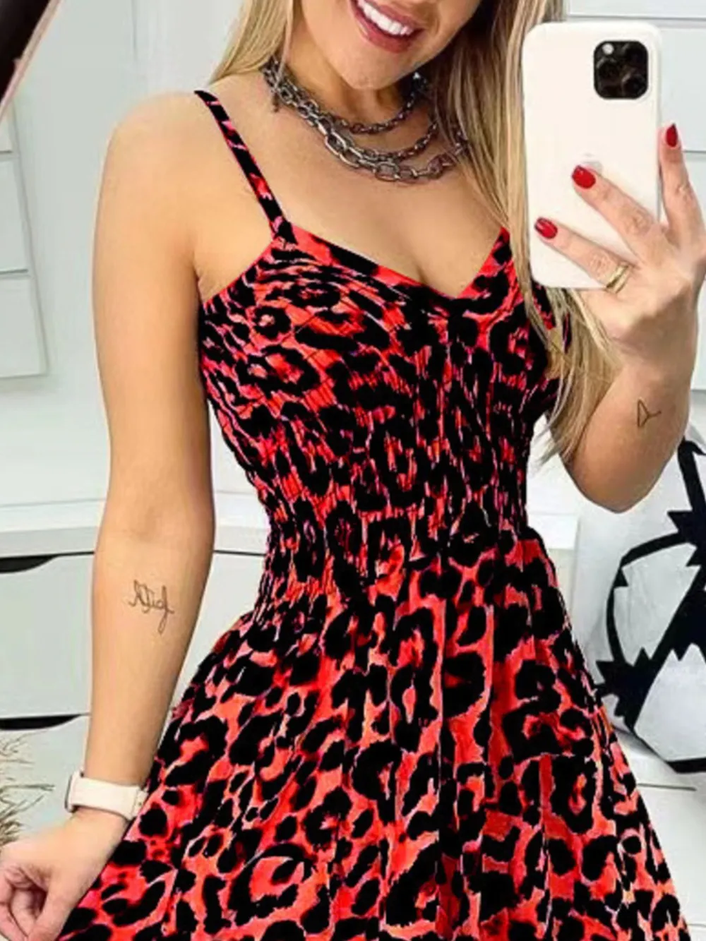 Full Size Leopard Print Spaghetti Strap Maxi Dress Plus Size, image 6