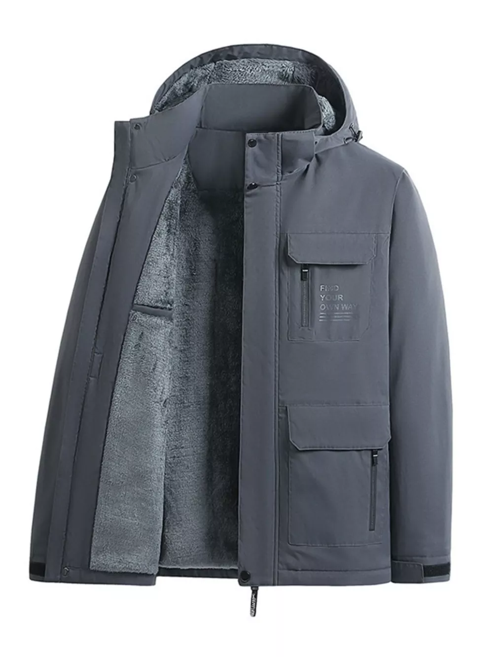 Men's Plus Size Warm Fleece Lined Hooded Winter Coat, image 5