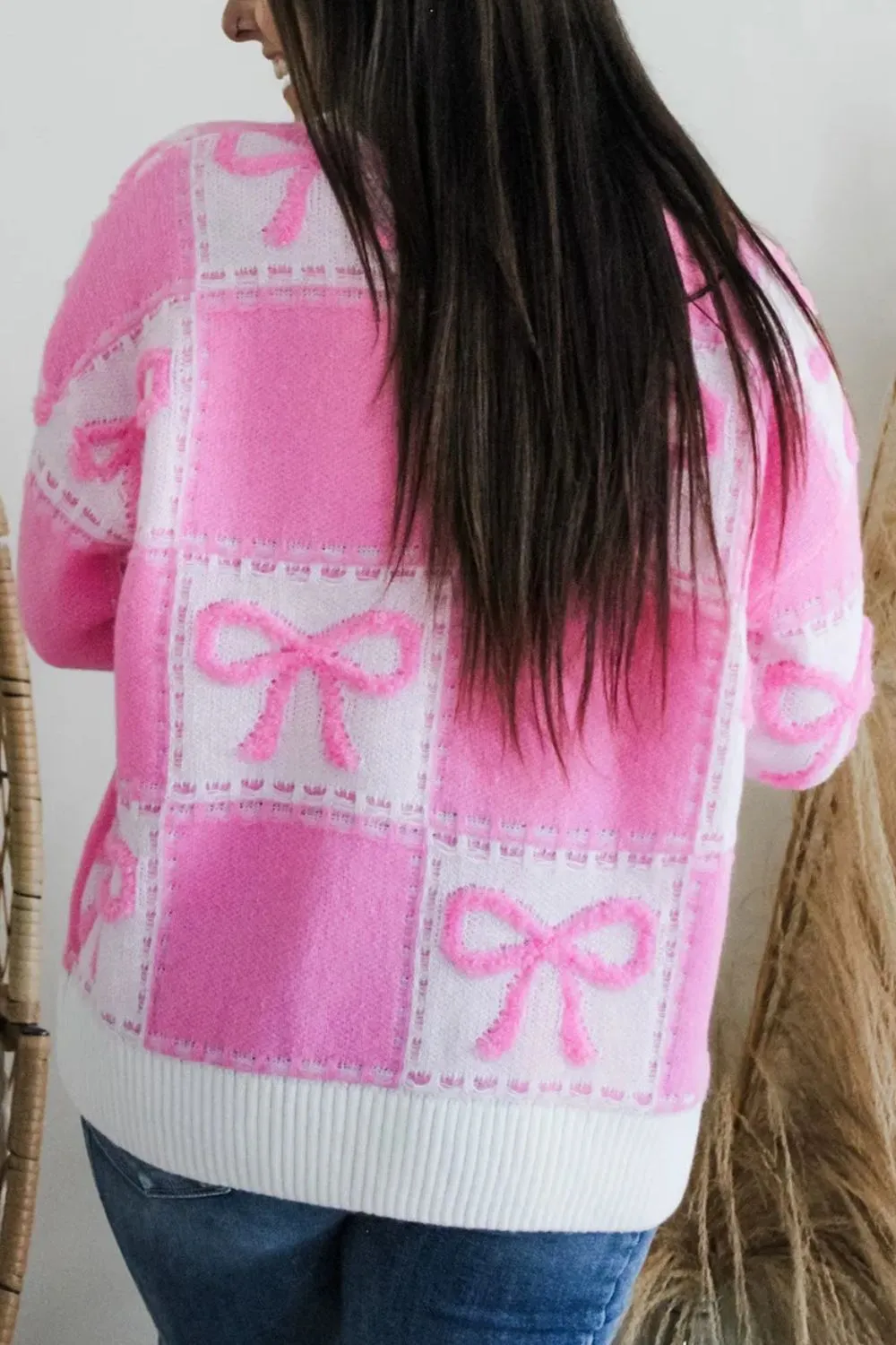 Bow Round Neck Long Sleeve Sweater, image 2