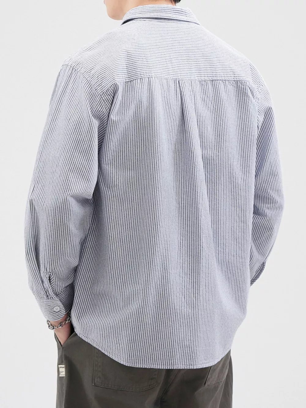 Men's Plus Size Striped Button Up Long Sleeve Shirt, image 3