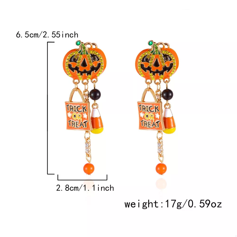 Halloween Rhinestone Pumpkin Drop Earrings, image 7