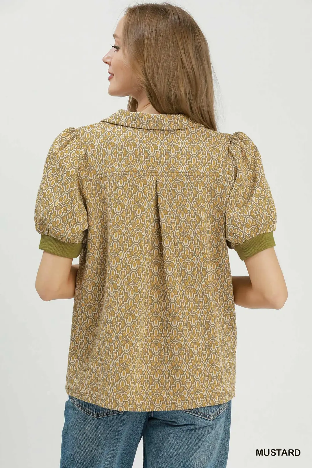 Printed Collared Puff Sleeve Top, image 3