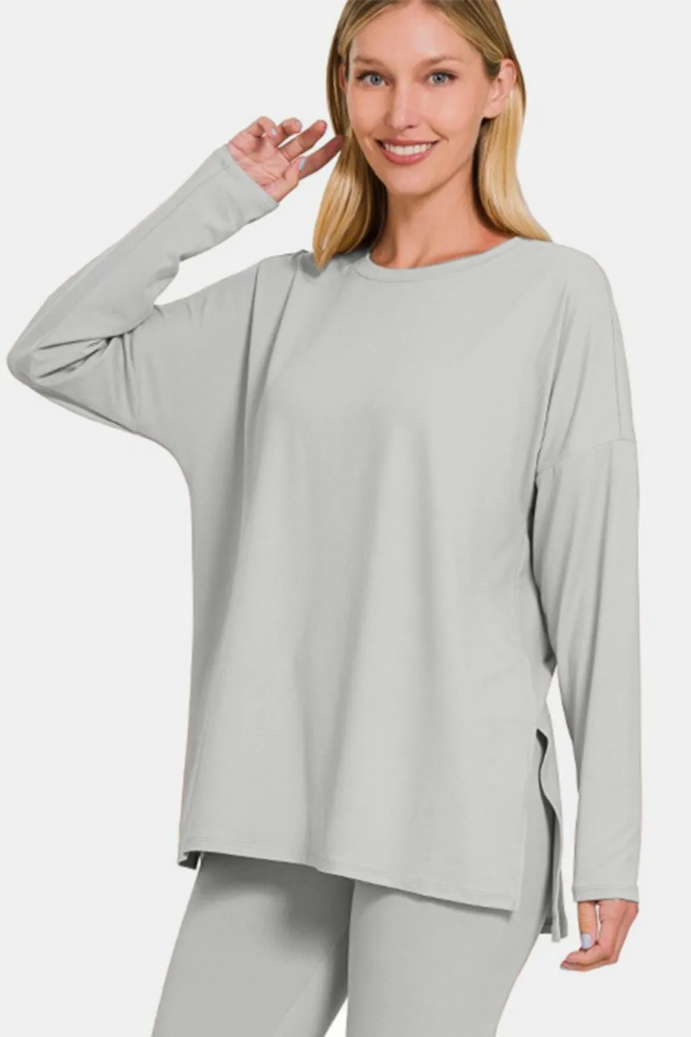 Full Size Brushed Microfiber Top and Leggings Lounge Set, image 3