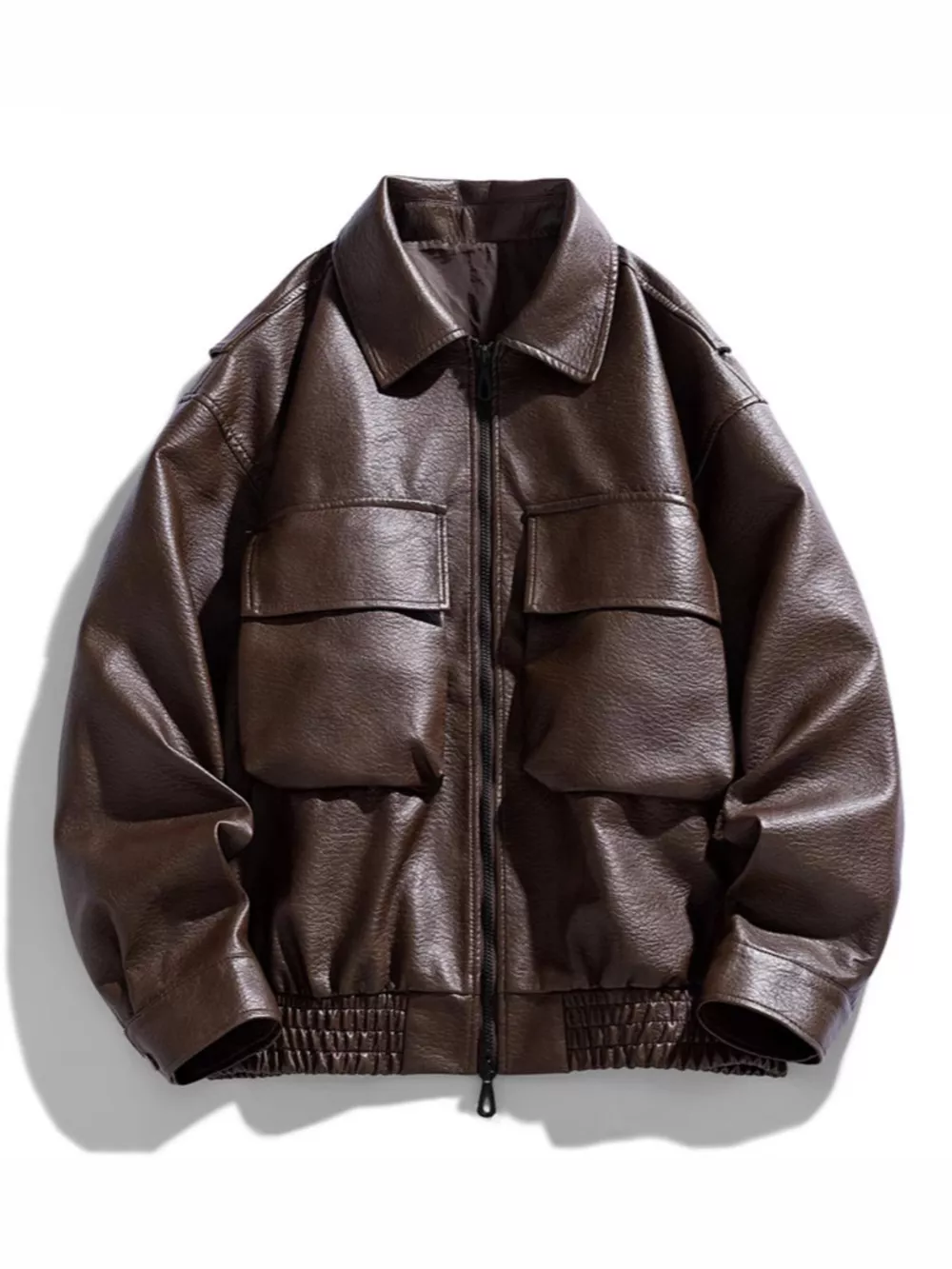 Men's Plus Size Urban Style Faux Leather Bomber Jacket, image 3