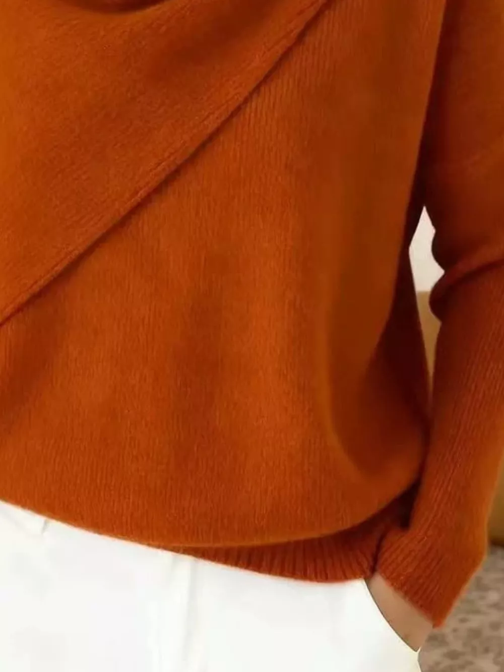 Full Size Solid Color Cowl Neck Sweater Plus Size, image 12
