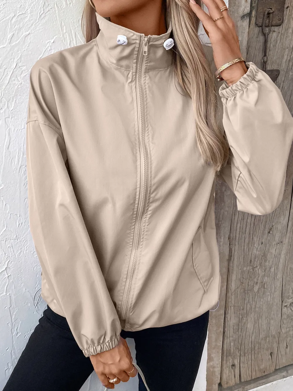 Pocketed Zip Up Long Sleeve Jacket, image 4