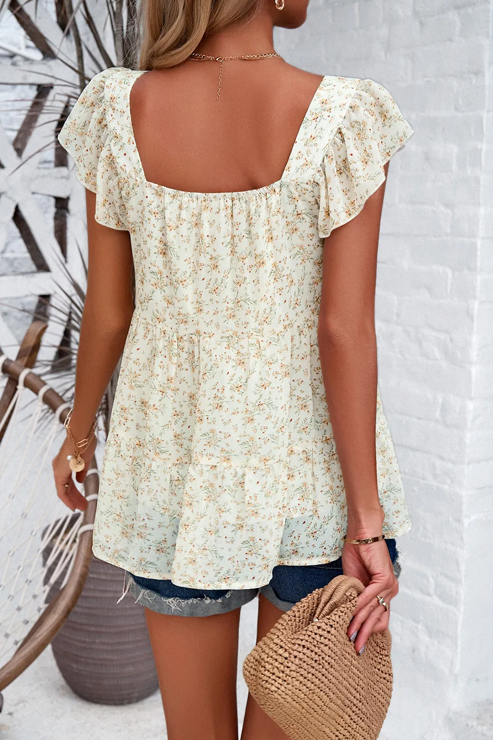 Printed Square Neck Cap Sleeve Blouse, image 20