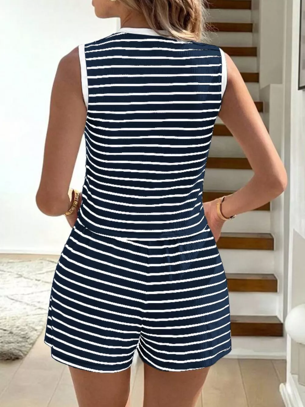 Striped Knit Tie-Front Sleeveless Top & Shorts Set, image 14