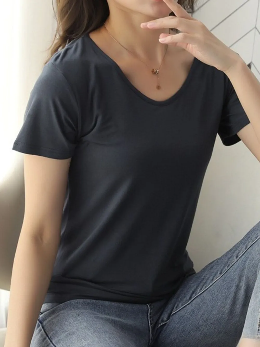 V-Neck Short Sleeve T-Shirt, image 21
