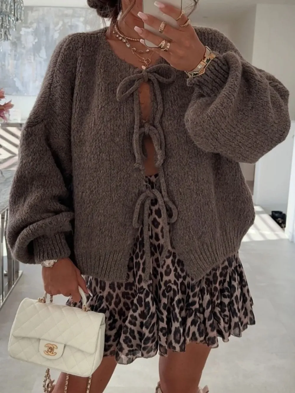 Cozy Bow-Tie Front Knit Cardigan, image 8