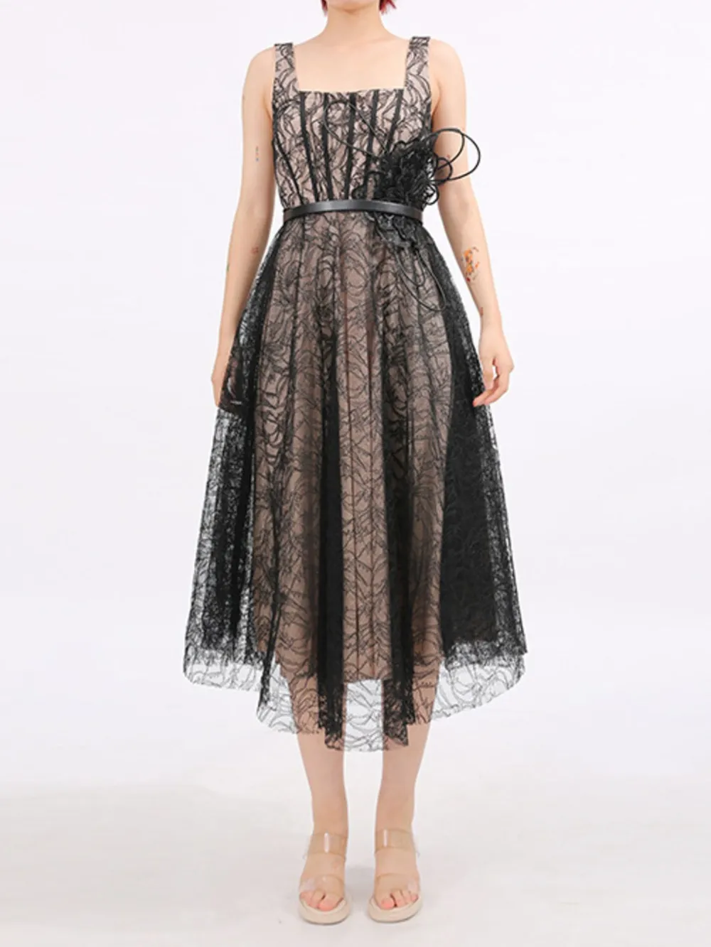 Lace Square Neck Midi Dress, image 6