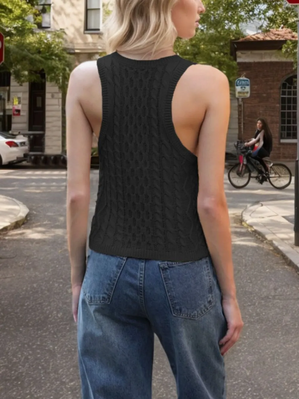 Cable-Knit V-Neck Knit Tank, image 12