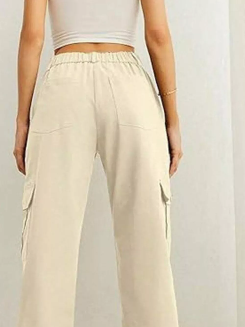 High-Waisted Cargo Pants with Drawstring Cuffs, image 2