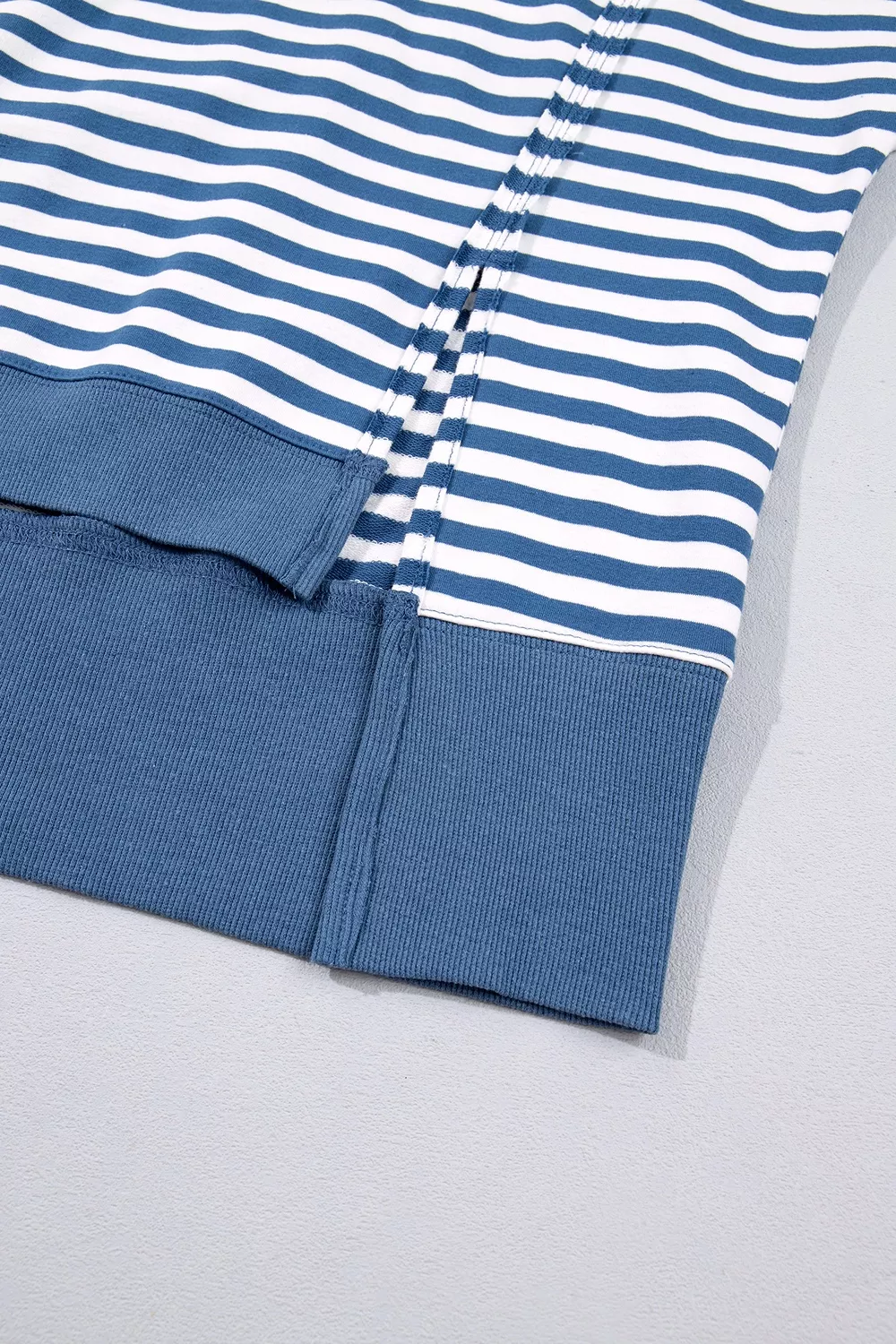 Stripe Color Block Trim Raw Seam Split Hem Loose Sweatshirt, image 14