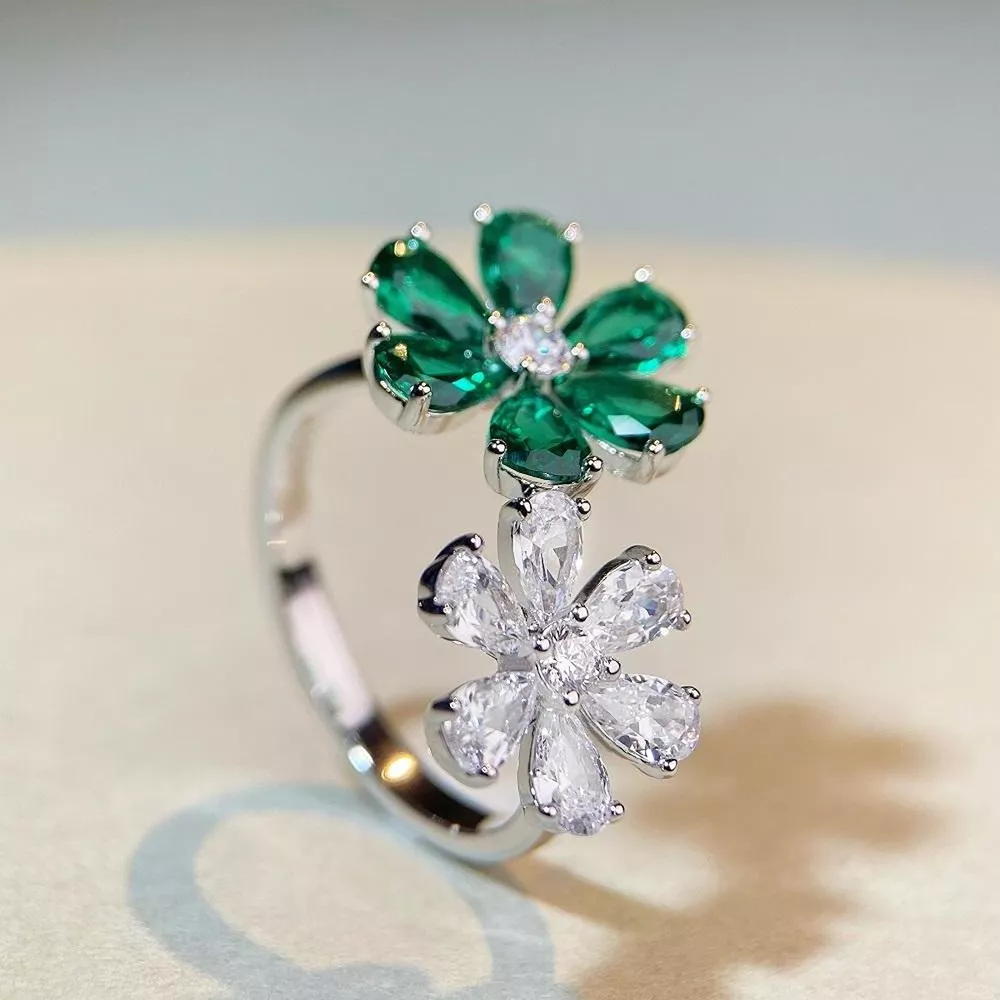 925 Sterling Silver Zircon Flower Ring, image 8