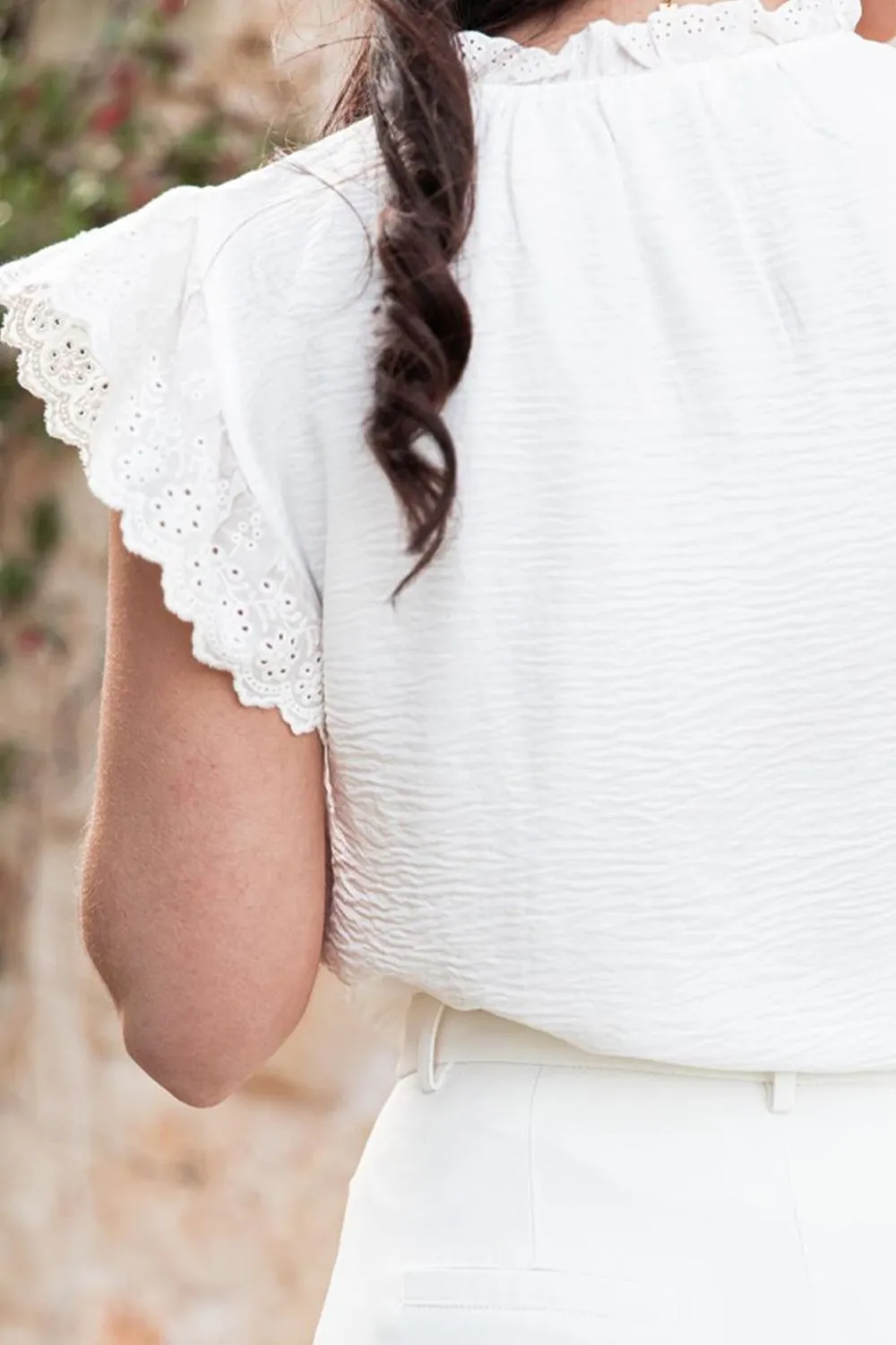 Ruffled Tie Neck Cap Sleeve Blouse, image 2