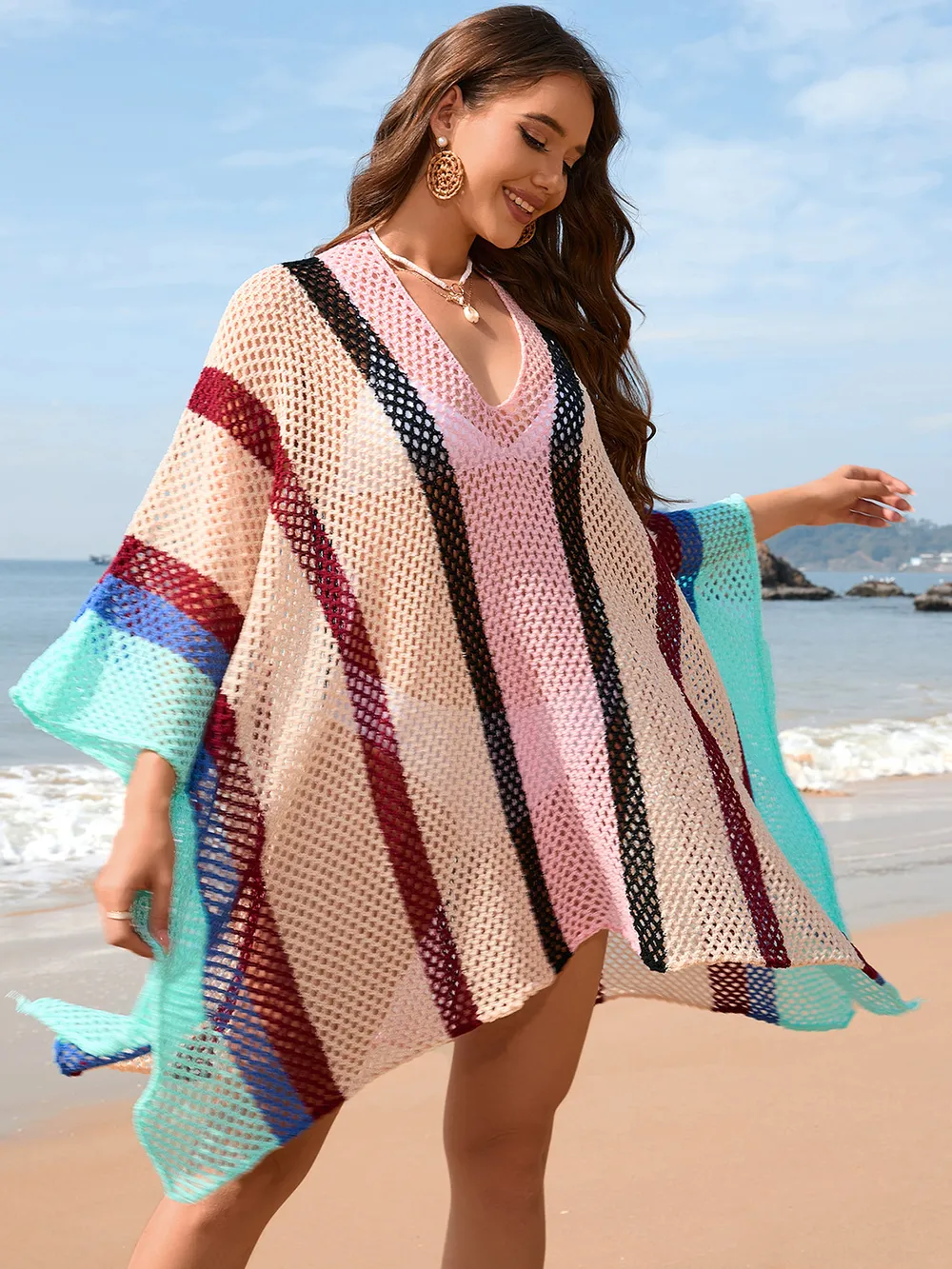 Openwork Color Block Plunge Cover-Up, image 7