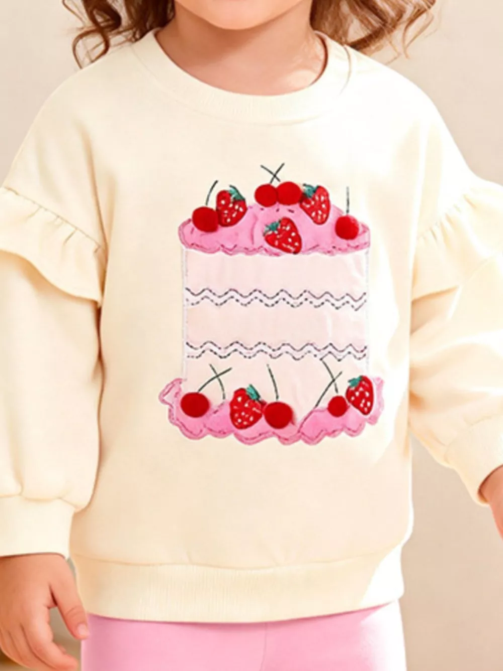 Children's Sweet Strawberry Cake Sweatshirt and Leggings Set, image 3