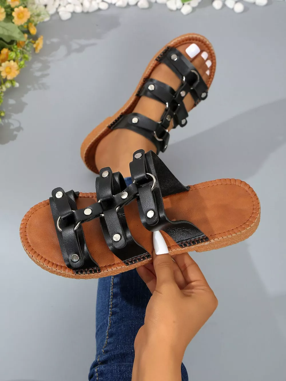 Studded Open Toe Sandals, image 2