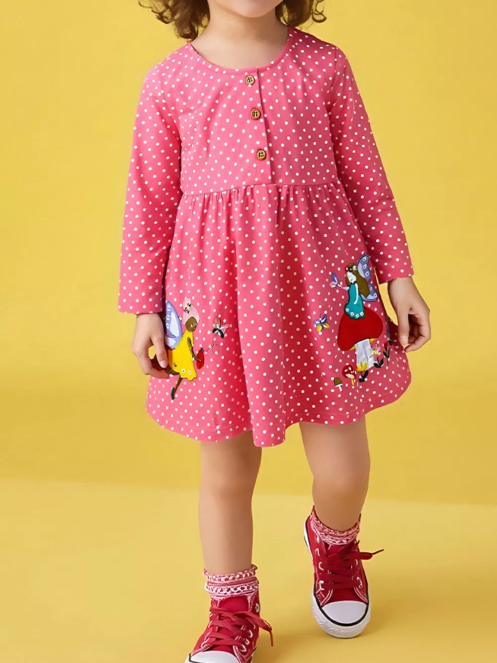 Children's Polka Dot Embroidered Long Sleeve Dress