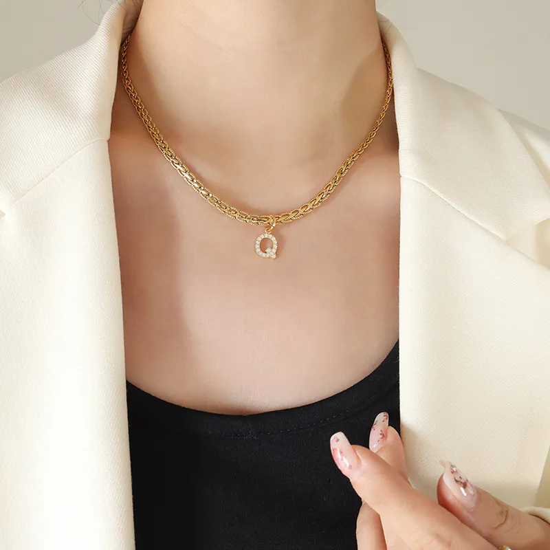 Brass Inlaid Zircon Letter Pendant Necklace, image 2