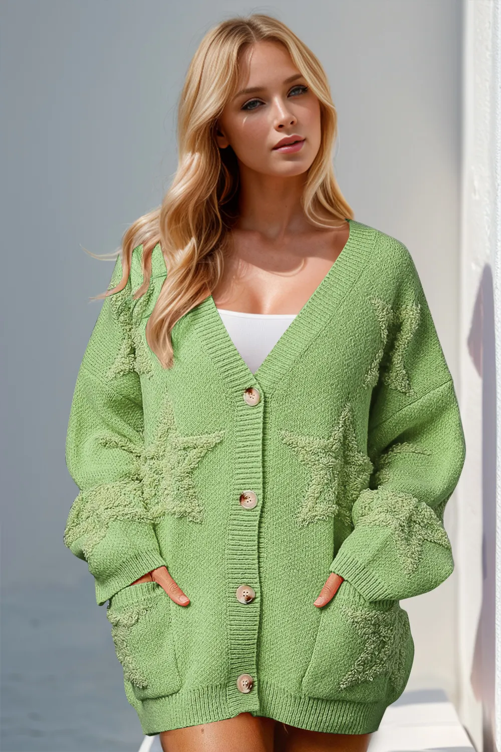 Full Size Button Up Star Pattern Cardigan, image 3