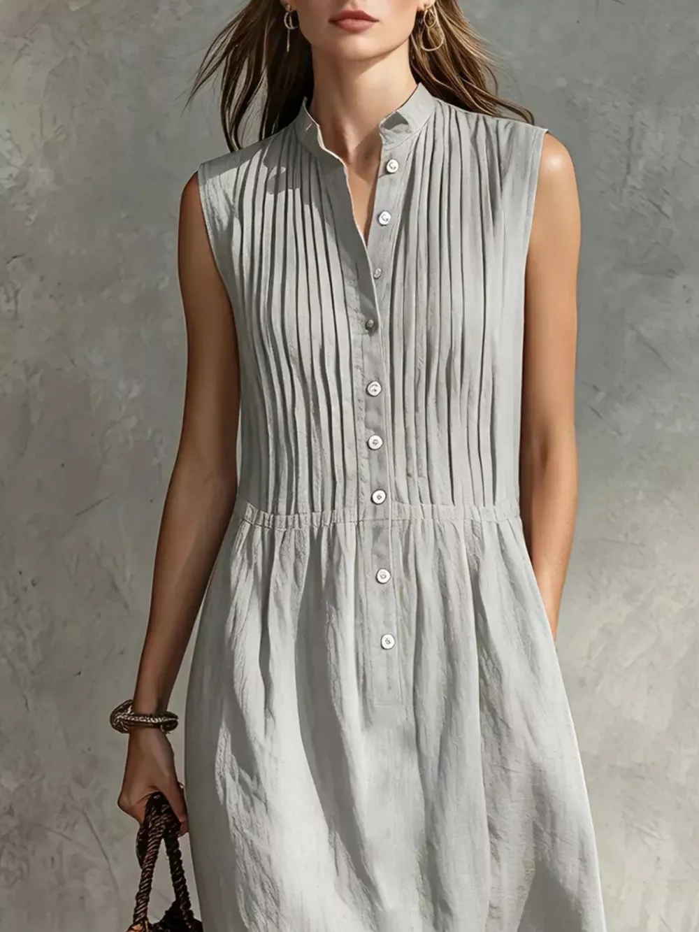 Full Size Sleeveless Button Front Midi Dress Plus Size, image 6