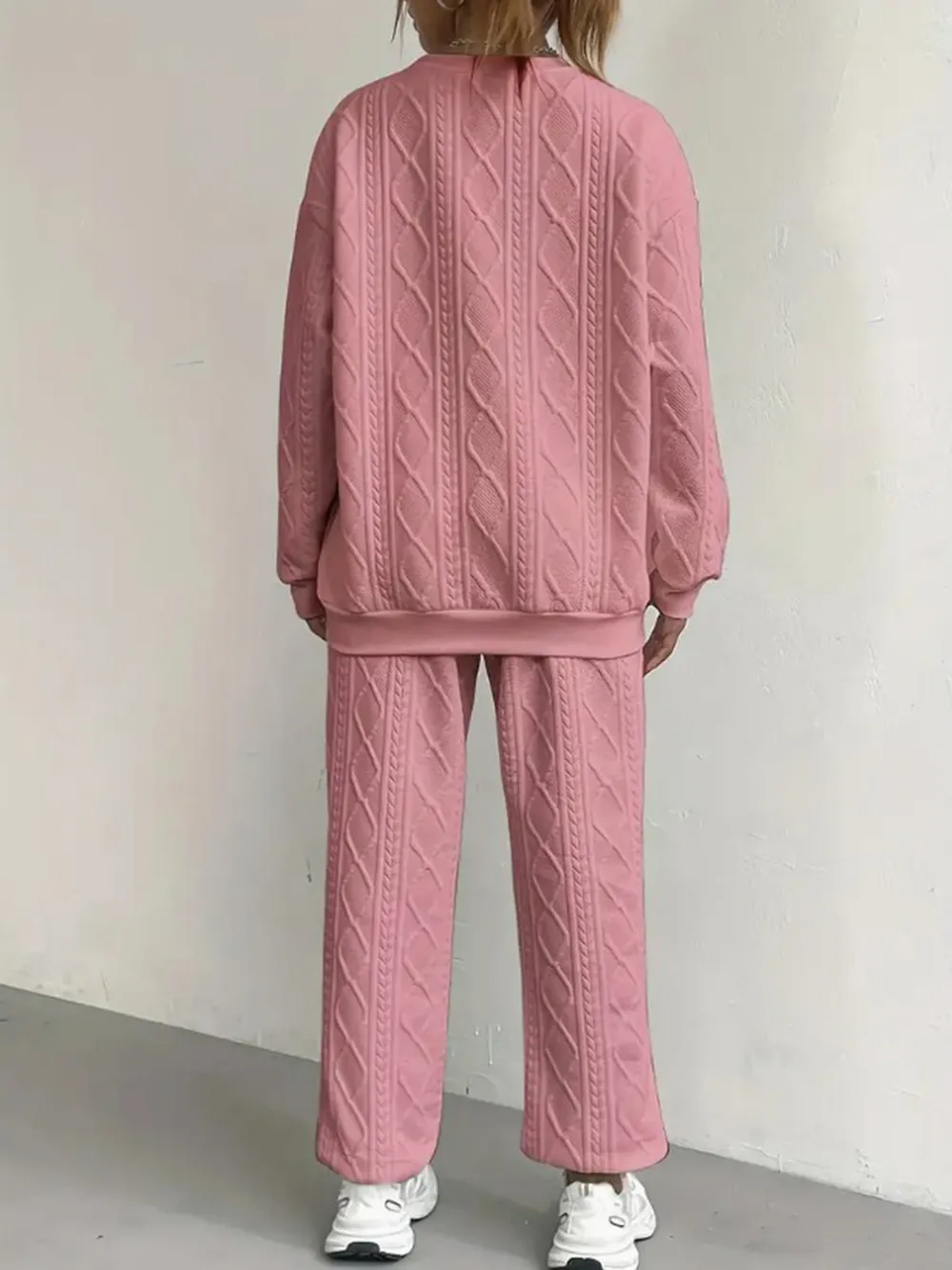 Texture Round Neck Top and Pants Set, image 11