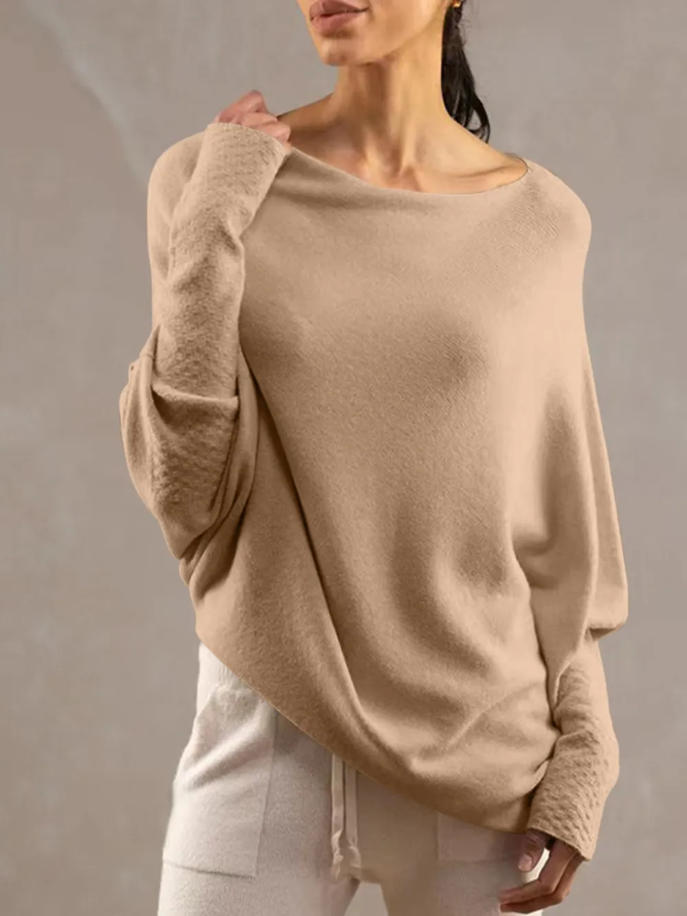 Full Size Boat Neck Batwing Sleeve Knit Top, image 5