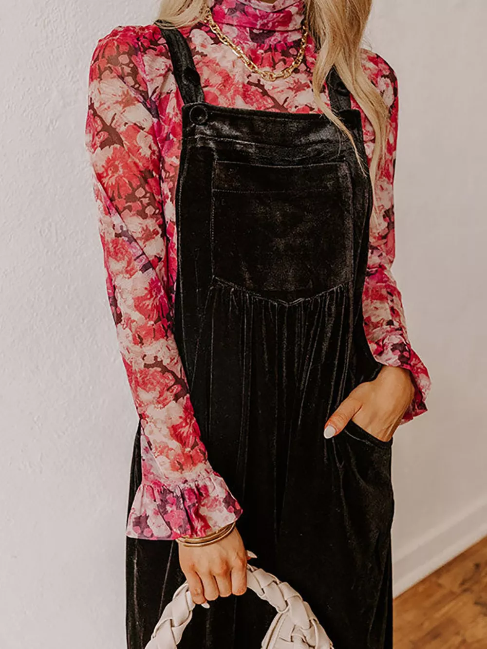 Velvet Wide Leg Overalls, image 2