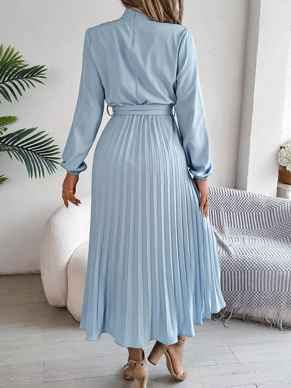 Mock Neck Pleated Midi Dress, image 4
