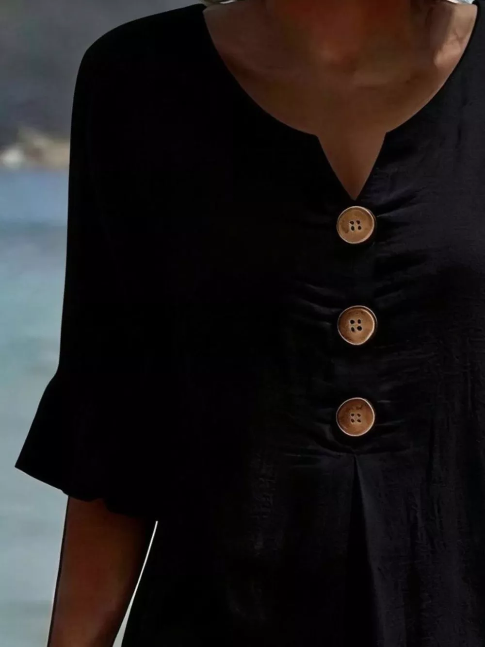 Full Size Button Decor Ruffle Sleeve Midi Dress Plus Size, image 4