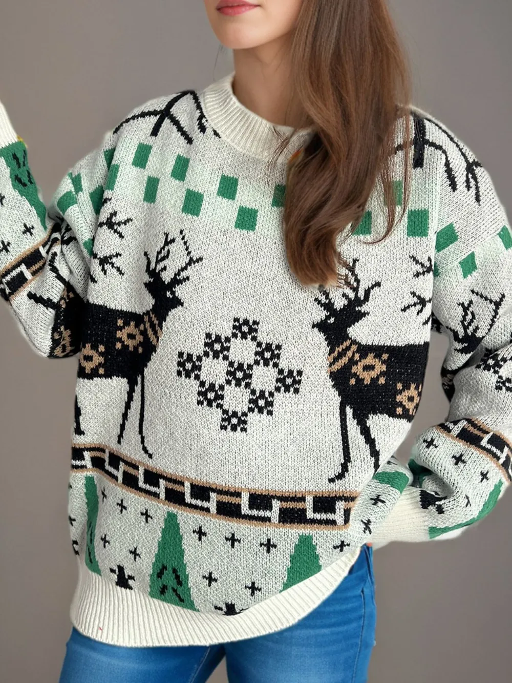 Christmas Element Round Neck Long Sleeve Sweater, image 9