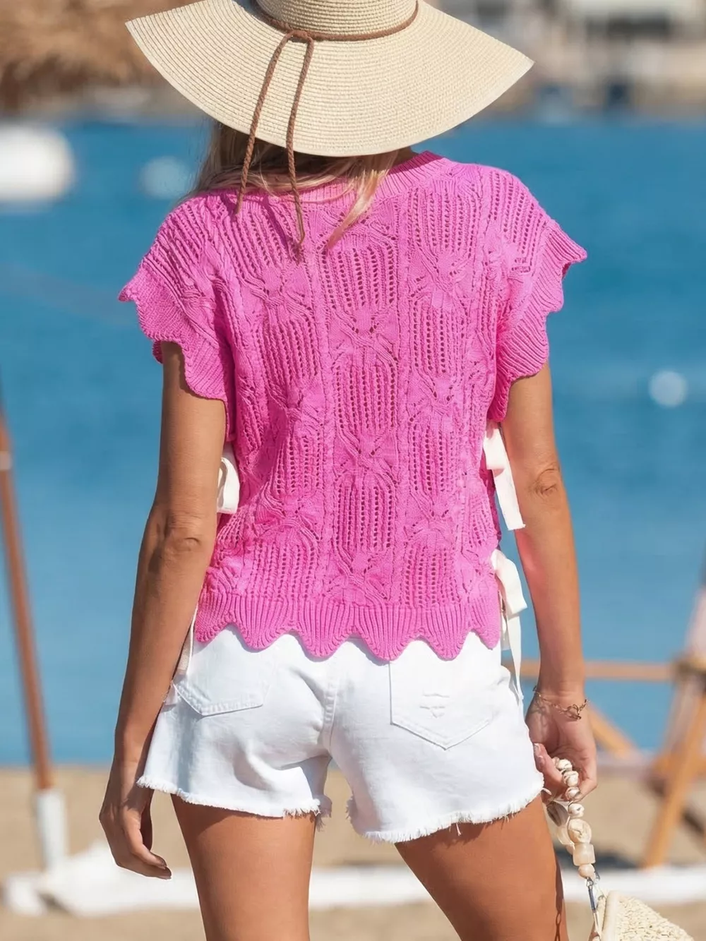 Side Tie Openwork Round Neck Sweater Vest, image 2