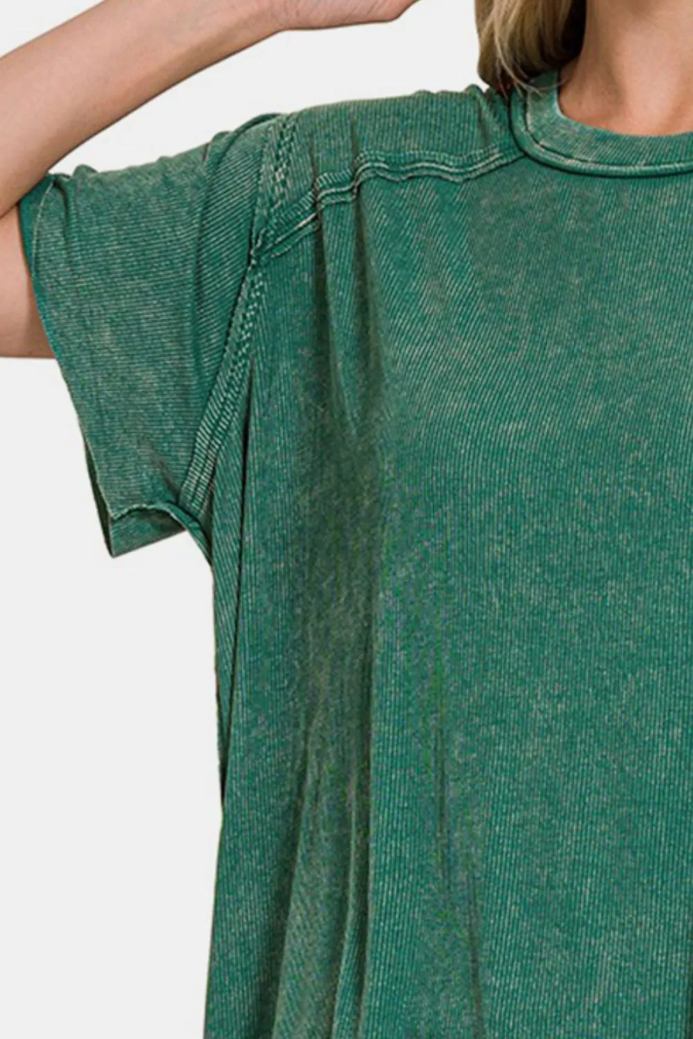 Washed Ribbed Short Sleeve Top, image 2