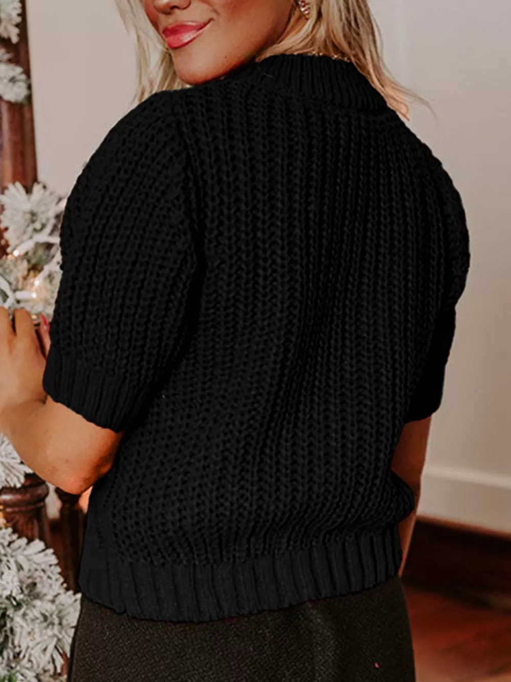 Plaid Bow Short Sleeve Sweater, image 3