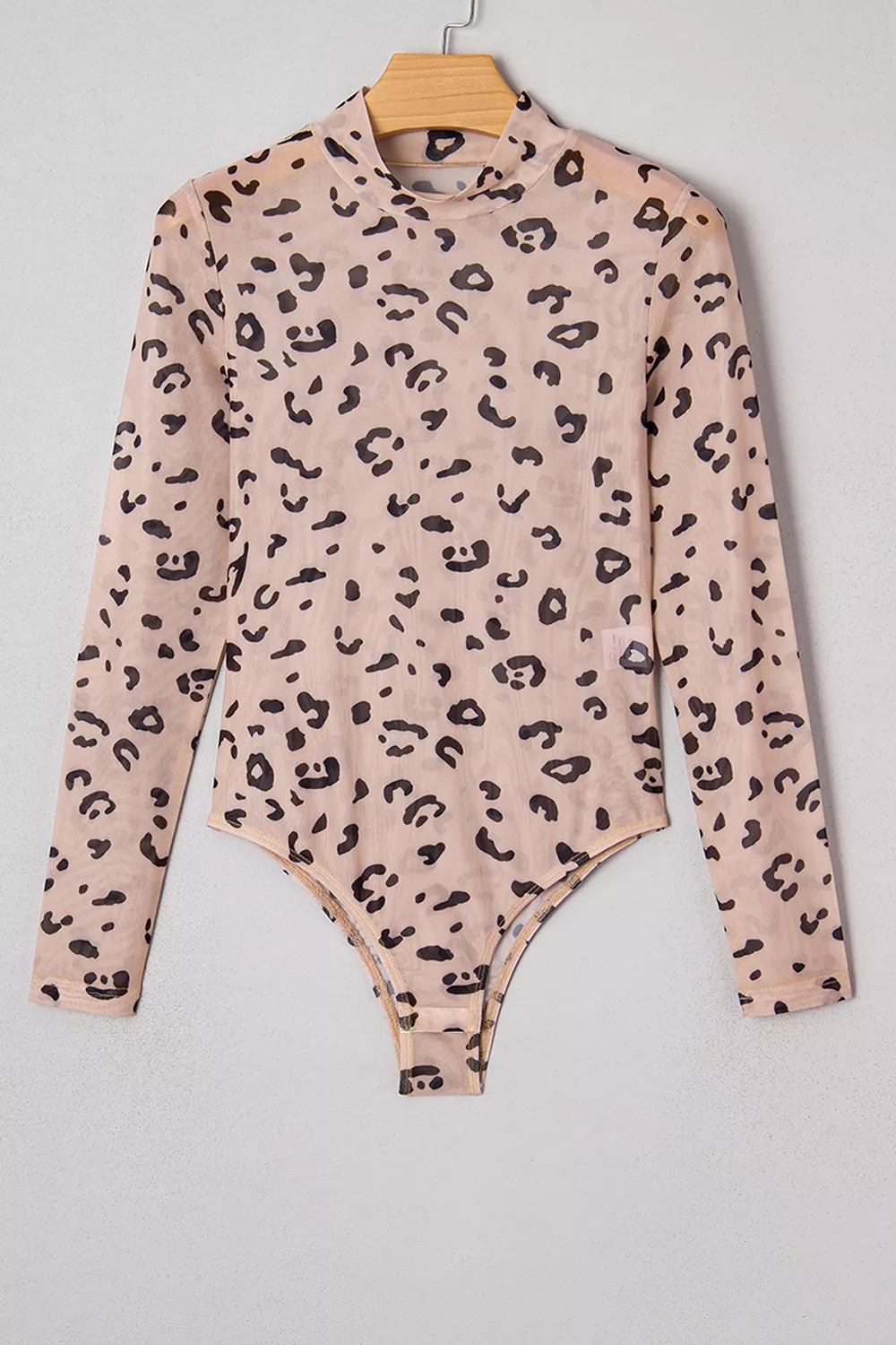 Mock Neck Sheer Mesh Leopard Long Sleeve Bodysuit, image 8